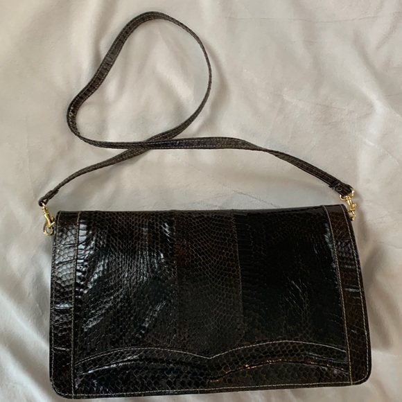Gorgeous vintage chocolate brown snakeskin bag in amazing condition! Unique! - Picture 6 of 16